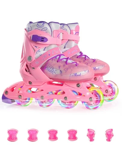 Patines en Linea Ajustables con Equipo de Protección Patines 4 Ruedas para Niños Ideal para regalo