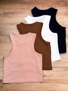 Kit 4 Peças Top Cropped Feminino Canelado Premium - Preto e Branco - Visão 3