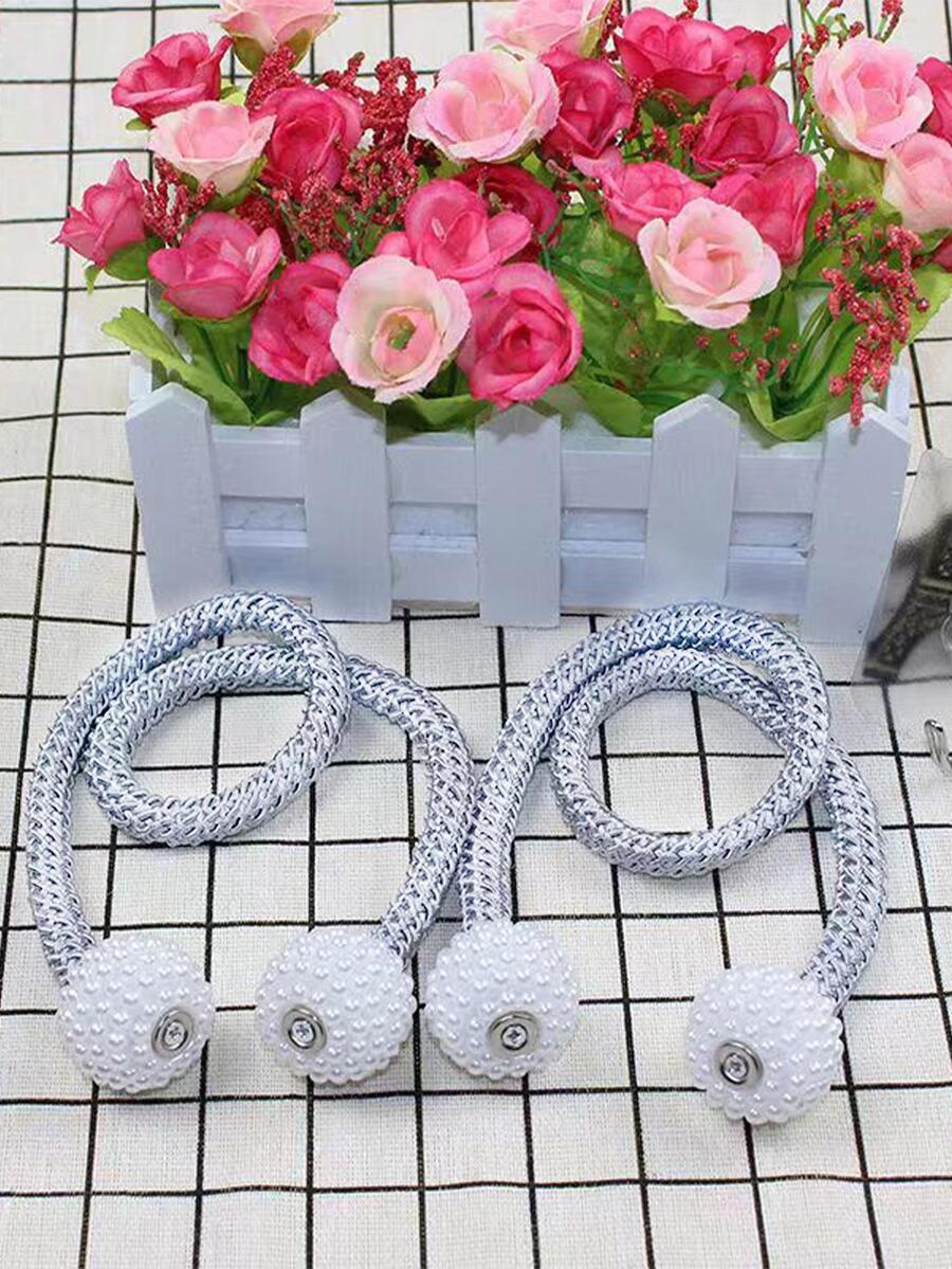 2 chiếc rèm giả trang trí bằng ngọc trai - Màu Xám nhạt - Xem 1