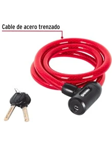 Candado de cable con llave, 15mm X 1.20 m, Hermex CB-15 - Rojo - Ver 2