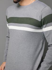 Sueter tricot masculino casaco blusa de frio gola redonda manga longa blusa de Lã Importado - Cinza - Visão 4