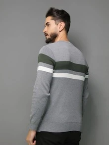 Sueter tricot masculino casaco blusa de frio gola redonda manga longa blusa de Lã Importado - Cinza - Visão 3