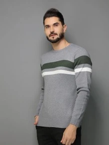 Sueter tricot masculino casaco blusa de frio gola redonda manga longa blusa de Lã Importado - Cinza - Visão 1