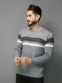 Sueter tricot masculino casaco blusa de frio gola redonda manga longa blusa de Lã Importado - Cinza - Visão 6