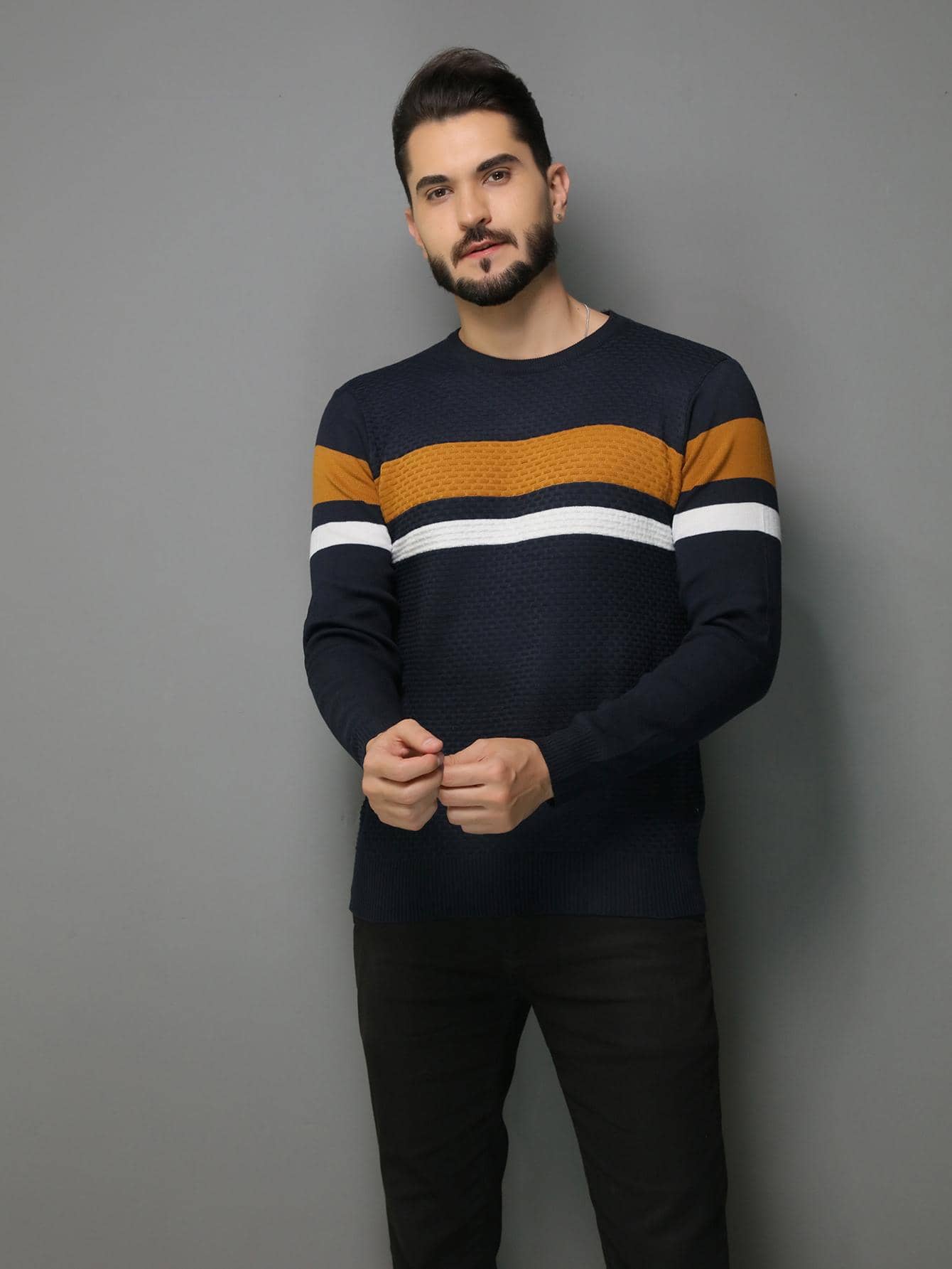 Men Sweaters - สีกรมท่า - ดู 1