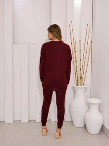 Women Two-piece Outfits - Burgundy - View 2