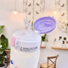 Botella de agua de vidrio kawai con tapa y popote de 450ml - Beis - Ver 8