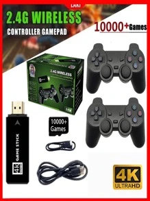 M G SHOP Videogame Stick 15mil 2 Controles Sem Fio Console Original Portatil Jogos Retro Antigo Marisa 2.4G Wireless - Preto - Visão 1