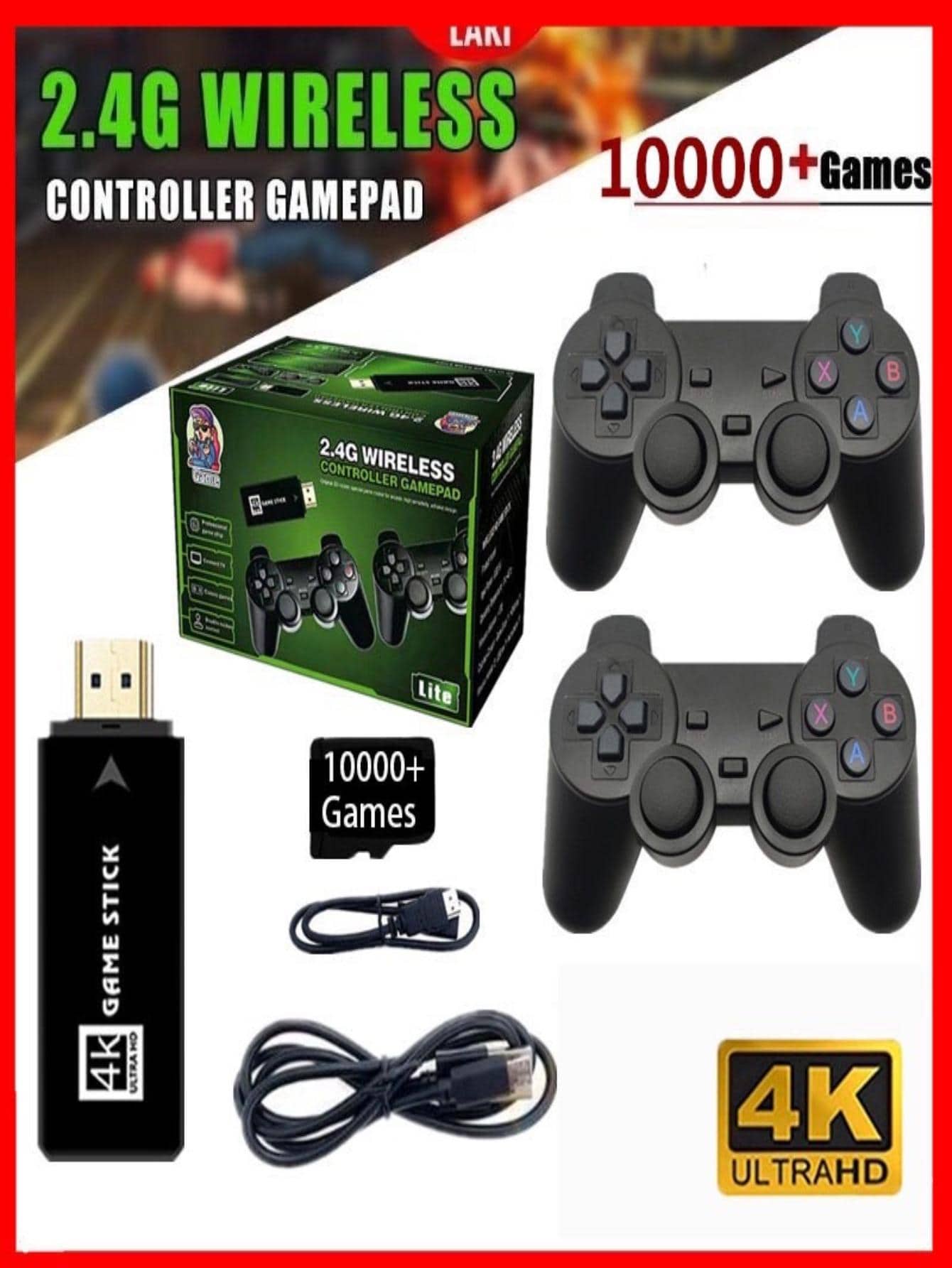 M G SHOP Videogame Stick 15mil 2 Controles Sem Fio Console Original Portatil Jogos Retro Antigo Marisa 2.4G Wireless - Preto - Visão 1