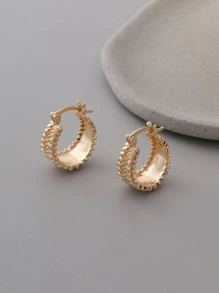 紋理質感金屬圓耳環 - 金色 - 查看 2