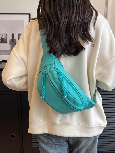 Medium Fanny Pack Green Casual Adjustable Strap