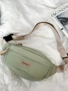 Letter Patch Fanny Pack Green Casual Large Capacity - Green - View 2