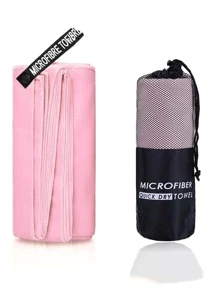 1pc Pink Microfiber Camping Towel With Bag - Baby Pink - View 1
