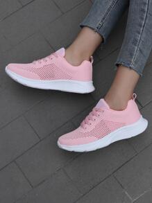 女士前綁帶鏤空跑步運動戶外織物運動鞋 - 粉色 - 查看 3