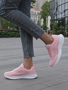 女士前綁帶鏤空跑步運動戶外織物運動鞋 - 粉色 - 查看 5