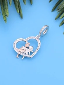 1入組簡單925純銀吊墜，帶兩個小女孩和珠子，適合Diy送給朋友、閨蜜、姐妹完美禮物 - 銀色 - 查看 2