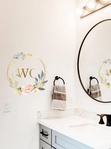 1 nhãn dán tường đồ họa hoa & chữ cái, Decal dán tường PVC hiện đại cho phòng tắm - Nhiều màu - Xem 5