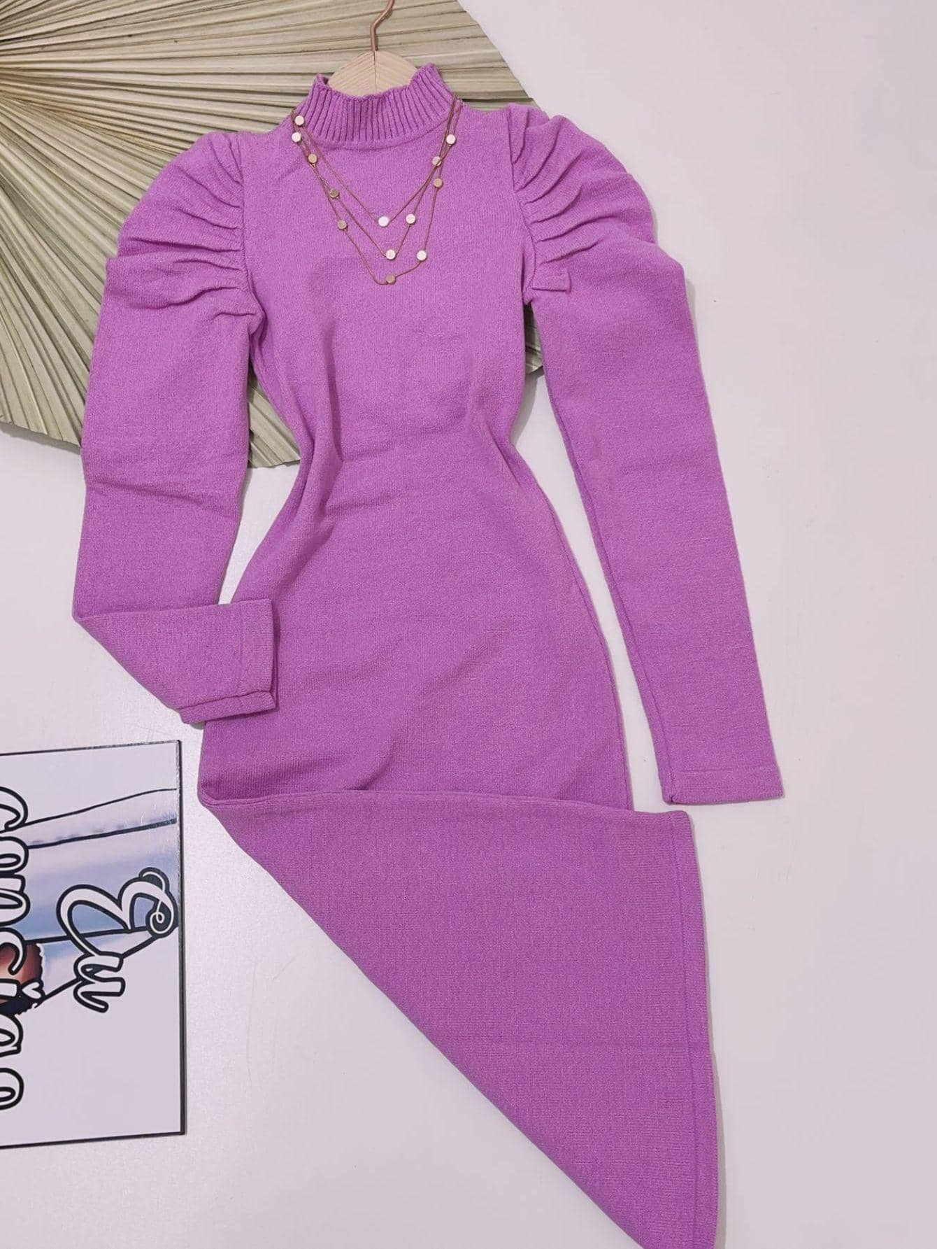 Women Sweater Dresses - 紫色 - 查看 1