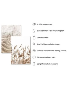 6入組海灘和手掌圖案無框現代化學纖維無框畫適用於家庭牆面裝飾 - 杏色 - 查看 4