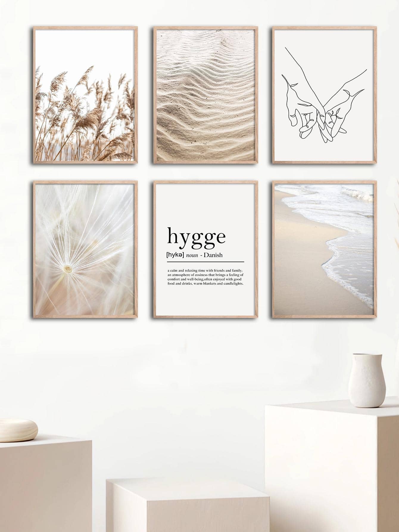 6入組海灘和手掌圖案無框現代化學纖維無框畫適用於家庭牆面裝飾 - 杏色 - 查看 1