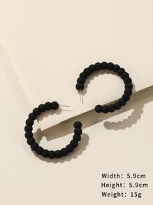 珠子裝飾開口耳環 - 黑色 - 查看 3