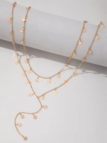 星形墜飾Y字項鍊 - 金黃色 - 查看 2