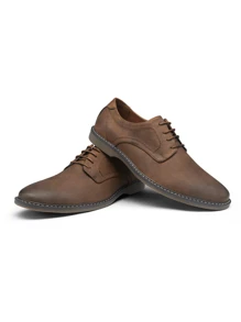 SHOESMALL Men's Dress Shoes Plain Toe Suede Oxfords Lightweight Business Casual Dress Shoes Classic Formal Derby Shoes - 棕色 - 查看 6