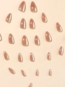 atractivo con 24 piezas corto almendra efecto espejo cobertura total Uña postiza Kit - Multicolor - Ver 4