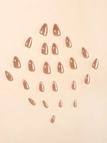 atractivo con 24 piezas corto almendra efecto espejo cobertura total Uña postiza Kit - Multicolor - Ver 3