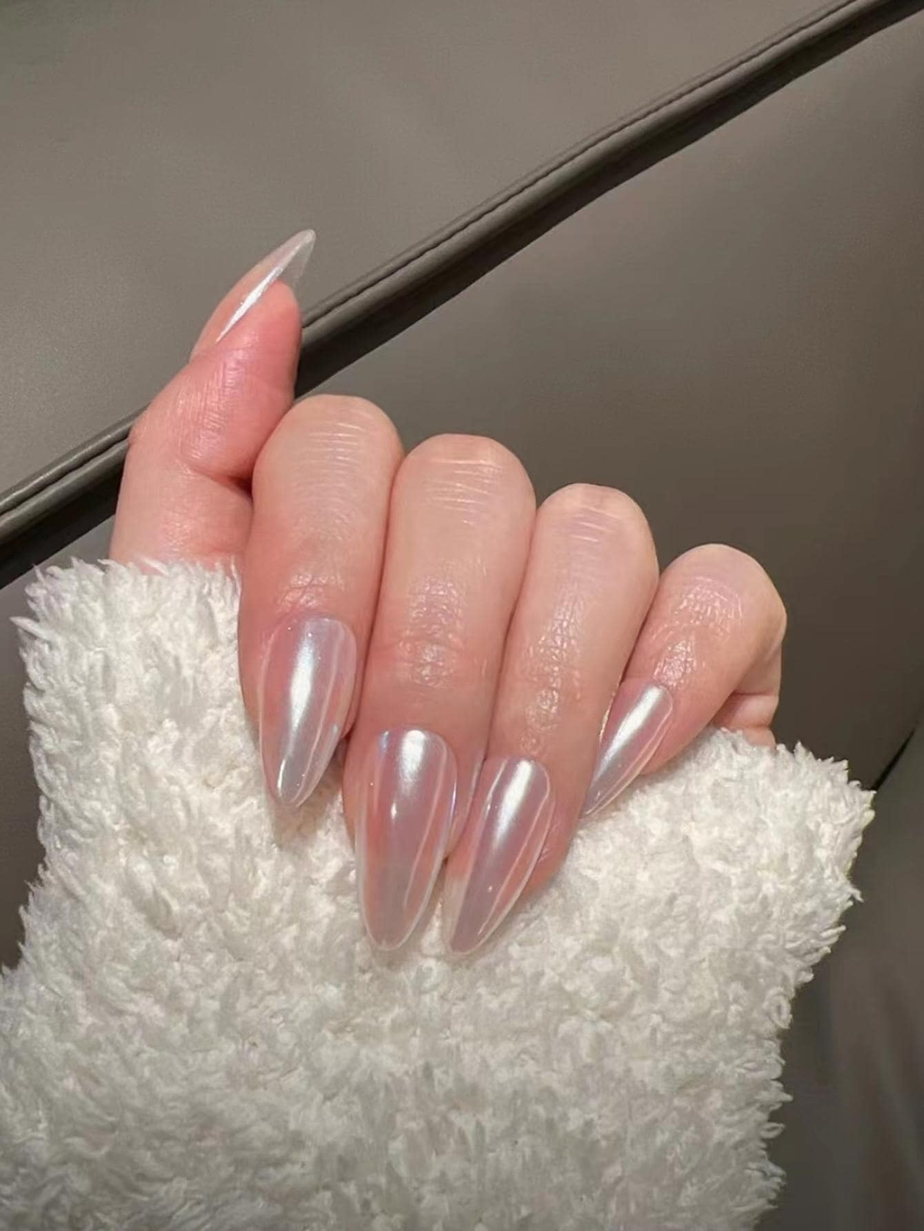 atractivo con 24 piezas corto almendra efecto espejo cobertura total Uña postiza Kit - Multicolor - Ver 1