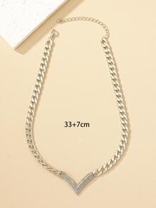 1pc Chunky Chain Letter Pendant Necklace With Rhinestone Detail - Silver - View 3