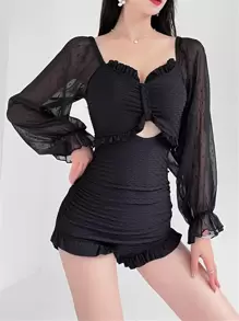 Bañador una pieza ribete fruncido con abertura fruncido