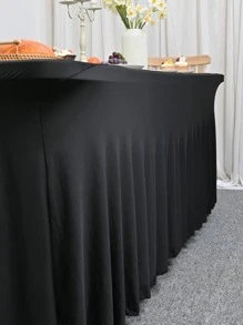 1pc Plain Color Simple Table Skirt - Black - View 2