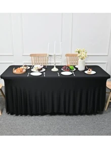 1pc Plain Color Simple Table Skirt - Black - View 5