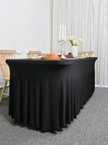 1pc Plain Color Simple Table Skirt - Black - View 3