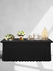 1pc Plain Color Simple Table Skirt - Black - View 1