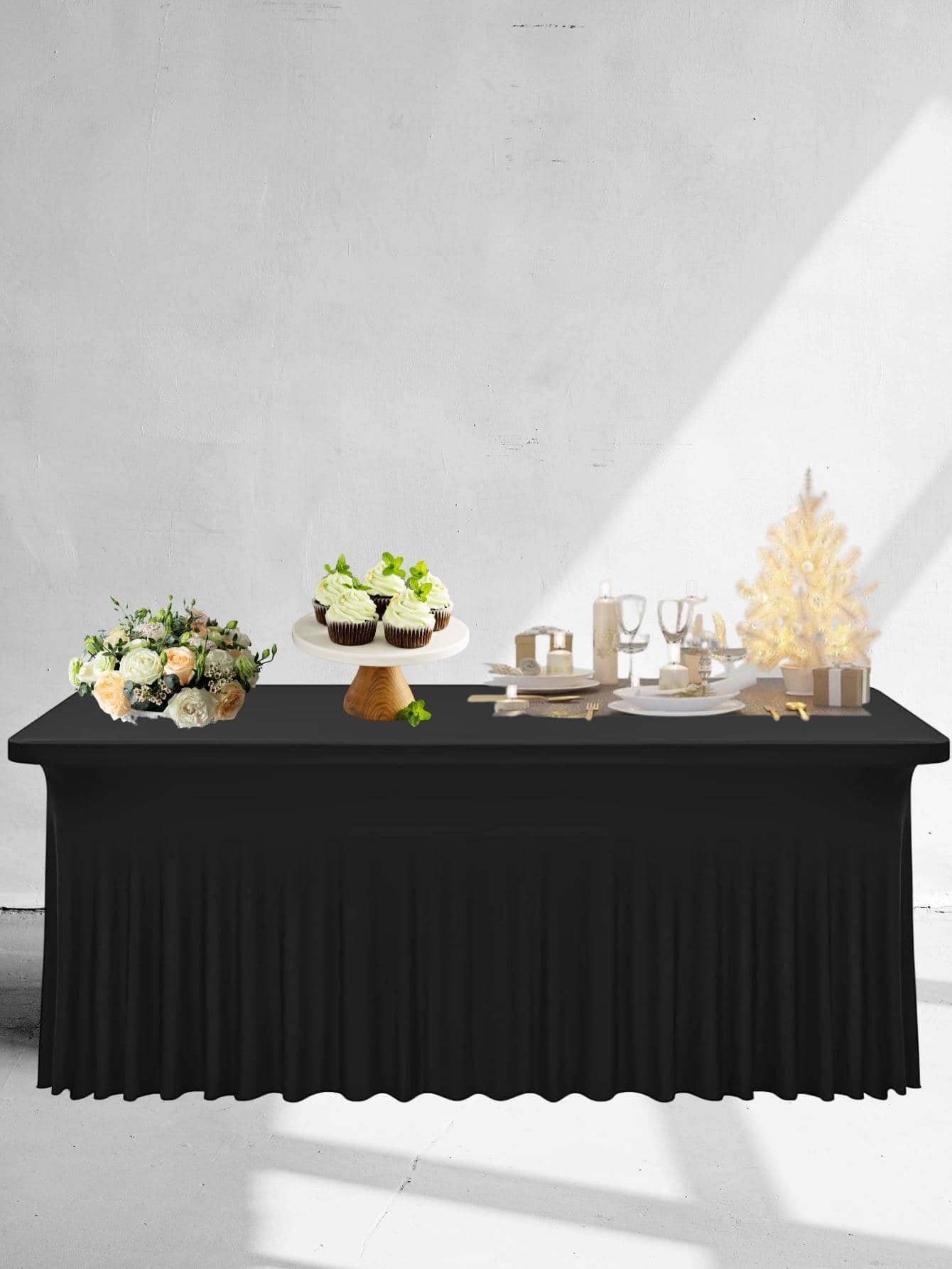 1pc Plain Color Simple Table Skirt - Black - View 1