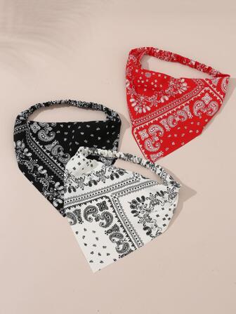 3条佩斯利印花波西米亚风发带头巾发箍吸汗带，秋冬季女士度假装扮发饰，优雅围巾，柔软头巾