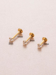 3pcs/set 3mm Round Cubic Zirconia Stainless Steel Internal Thread Lip Piercing Jewelry Labret Studs - Yellow Gold - View 3