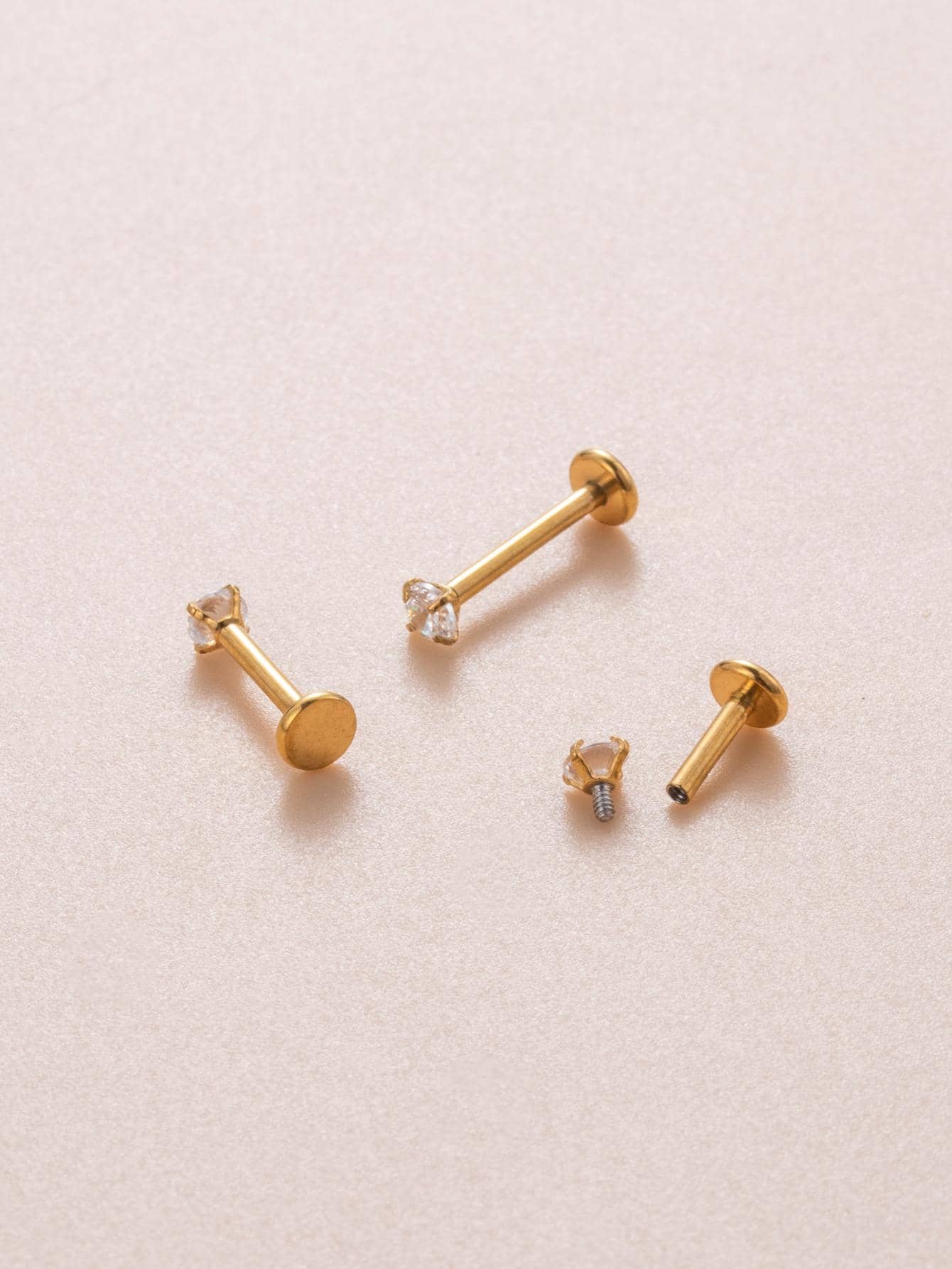 3pcs/set 3mm Round Cubic Zirconia Stainless Steel Internal Thread Lip Piercing Jewelry Labret Studs - Yellow Gold - View 1