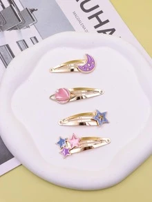 4pcs Star & Moon Decor Hair Clip - Multicolor - View 2