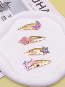 4pcs Star & Moon Decor Hair Clip - Multicolor - View 1