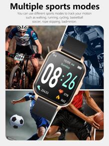 Heart Rate Monitoring Sleep Tracking Square Dial Smart Watch - Gold - View 4