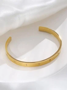 1入韓國時尚星形開口手鐲,歐美豪華風格,情人節禮物 - 金黃色 - 查看 5