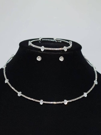 4入組立方氧化鋯裝飾新娘珠寶套裝,優雅奢華