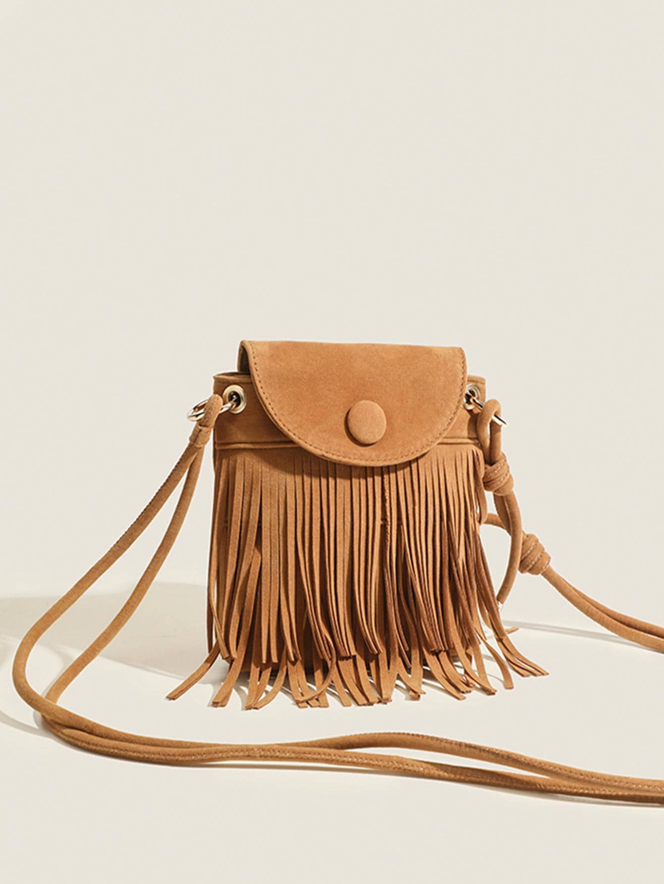 ELIM&PAUL Mini Fringe Decor Flap Square Bag Vacation Style - Camel - View 2
