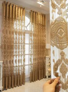1 PC Cao Cấp Sang Trọng Phong Cách Châu Âu Lớn Rỗng Biệt Thự Cà Phê Vàng Màn Tuyn - Vàng - Xem 1