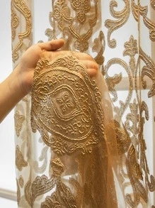 1 PC Cao Cấp Sang Trọng Phong Cách Châu Âu Lớn Rỗng Biệt Thự Cà Phê Vàng Màn Tuyn - Vàng - Xem 2