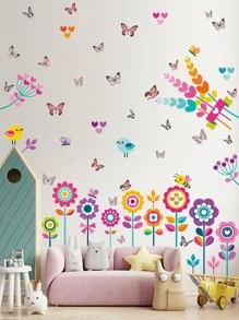 4入組蝴蝶和花卉圖案牆貼 - 彩色 - 查看 1