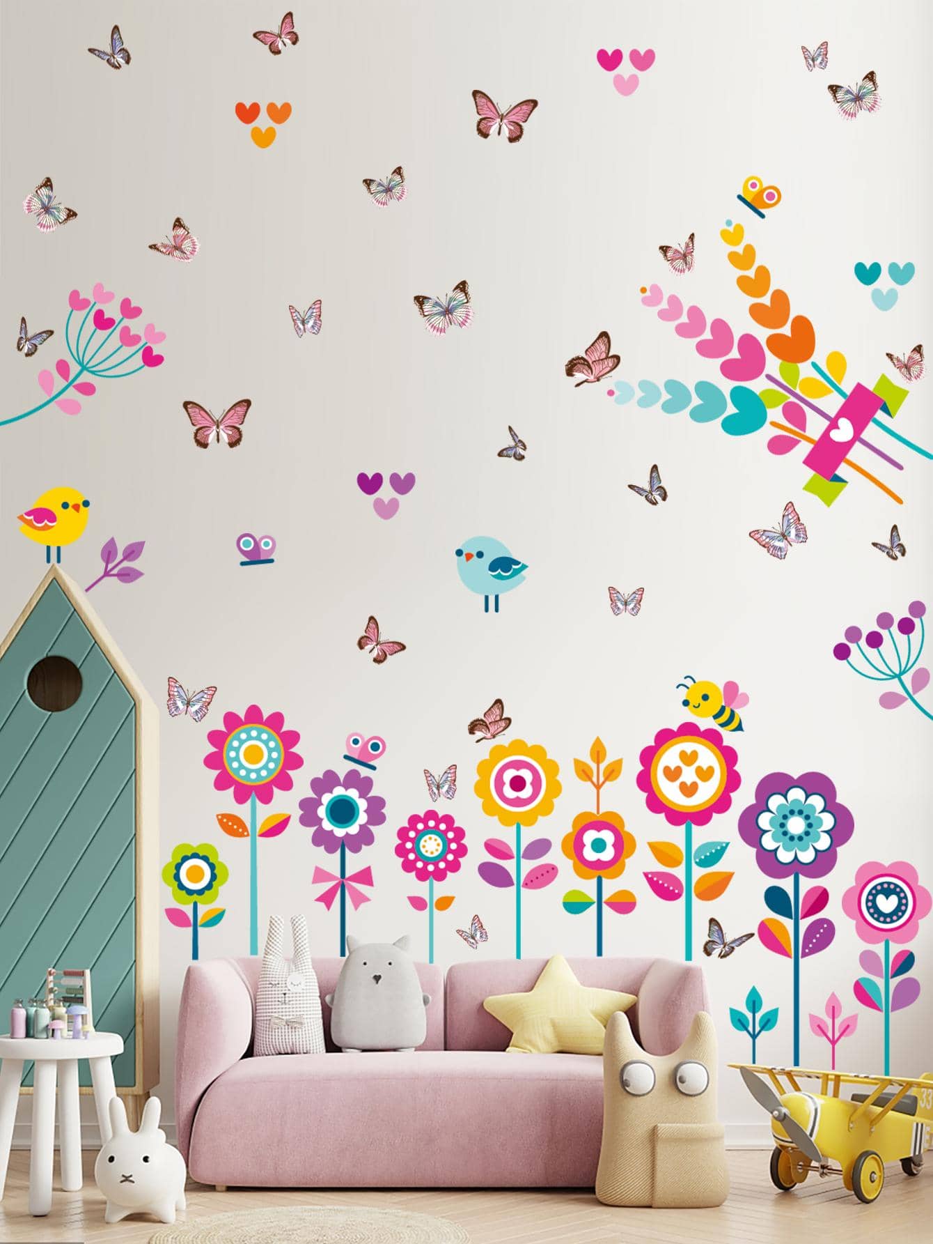 4入組蝴蝶和花卉圖案牆貼 - 彩色 - 查看 1